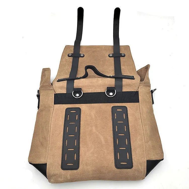Motorcycle side bag made of waterproof canvas with cowhide accents measuring 300x280x150mm