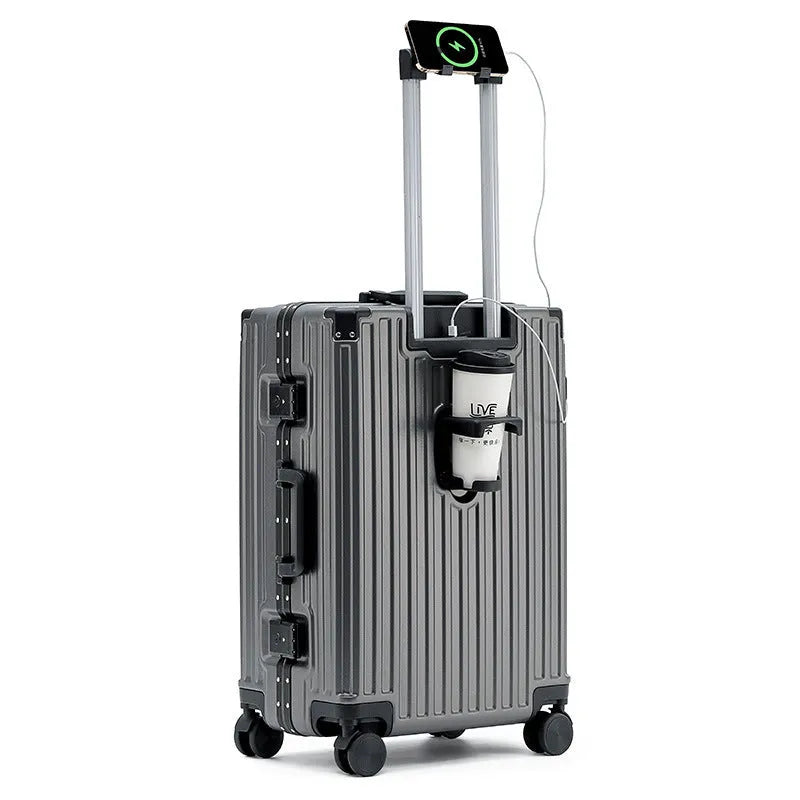 Hard shell aluminium frame luggage in avocado green colour with wheels and retractable handle