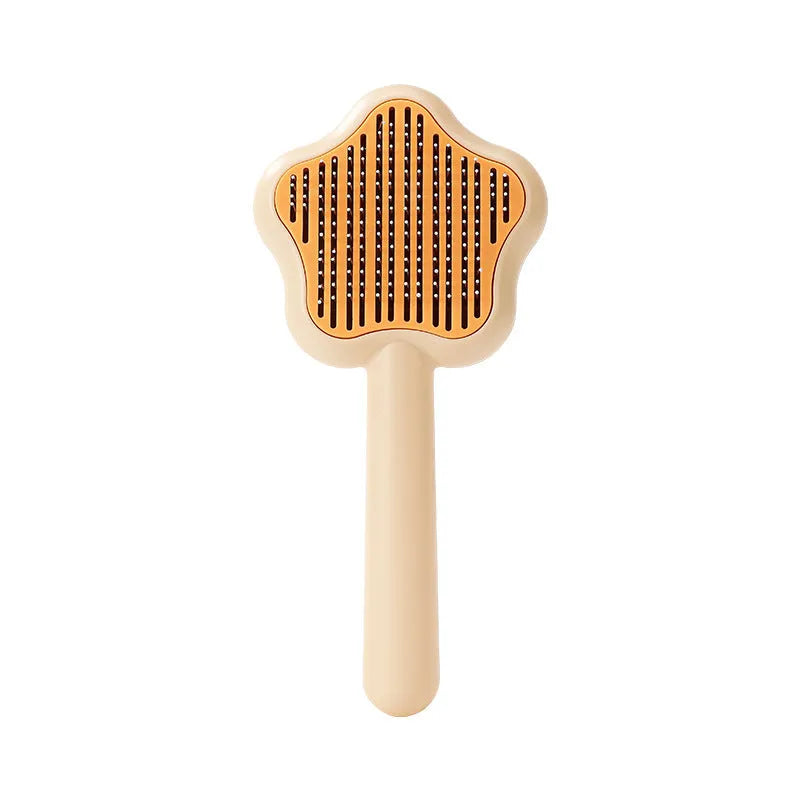 Self-cleaning cat grooming comb with stainless steel needle teeth in green colour option