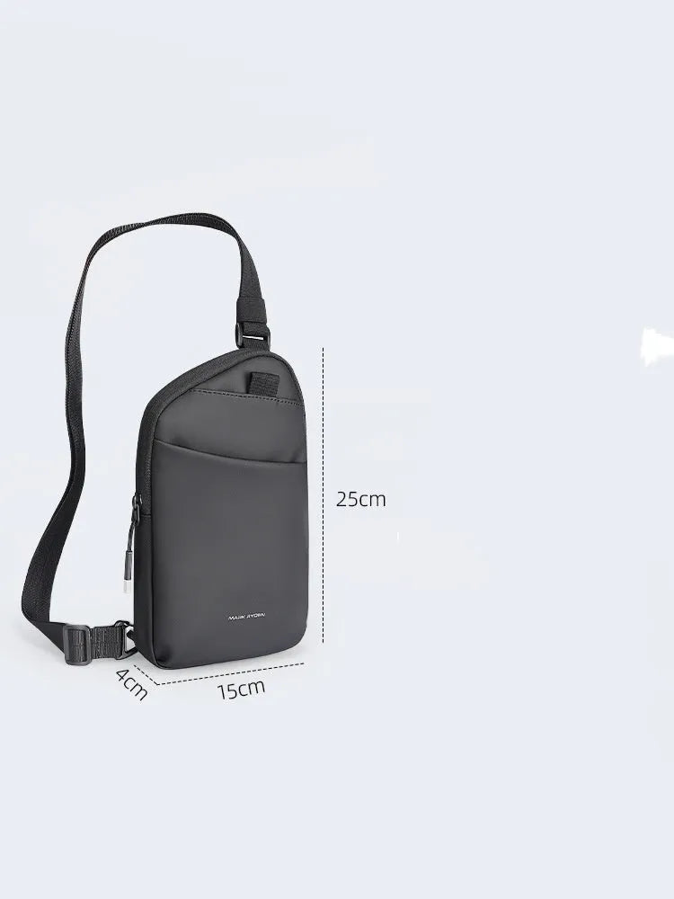 Men's elegant black crossbody bag made from Oxford cloth with visible sewing thread detailing.
