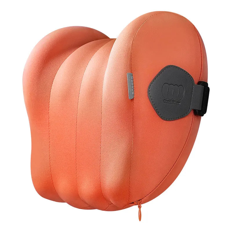 Grey and orange car head pillow and lumbar support set with memory foam interior