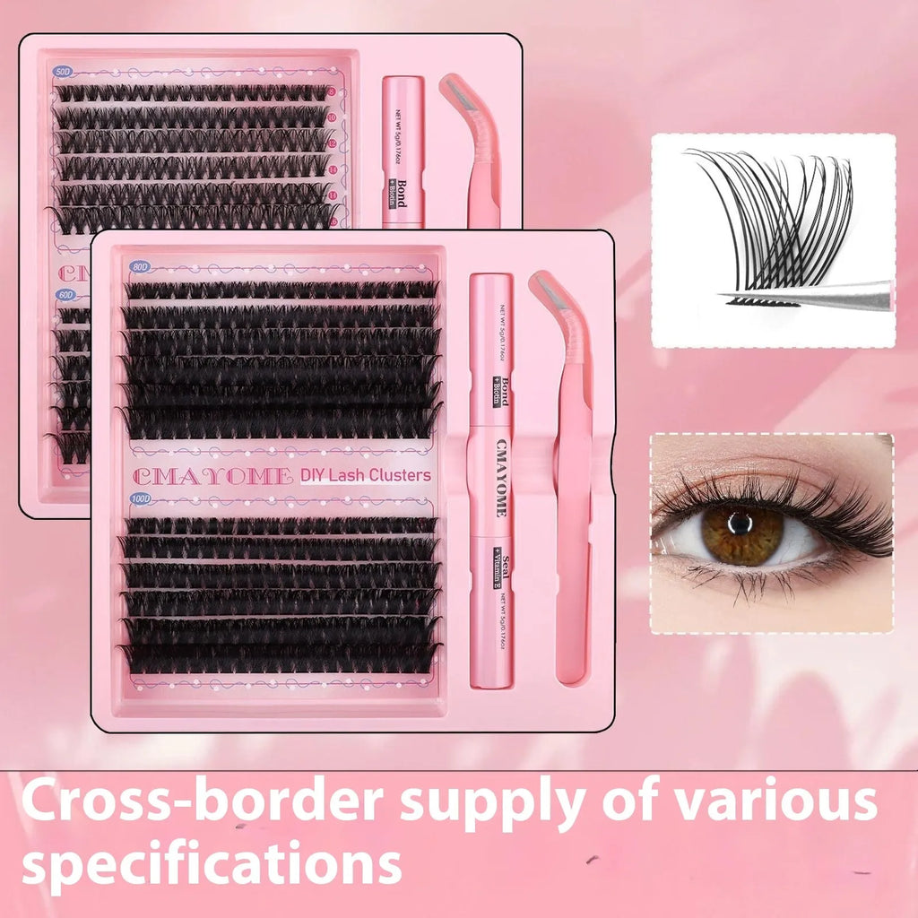 DIY single cluster false eyelashes set with artificial fibre clusters for custom lash application