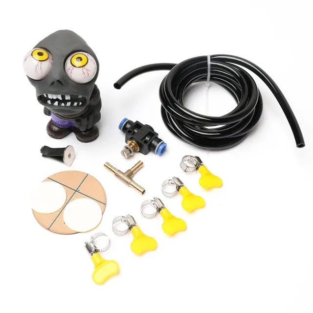Turbo car decompress ornament kit with eye doll, pressure regulating valve, copper tube, and mounting clips
