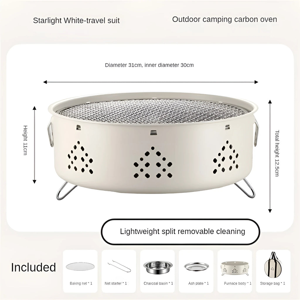Portable stainless steel charcoal BBQ grill with detachable design and storage bag