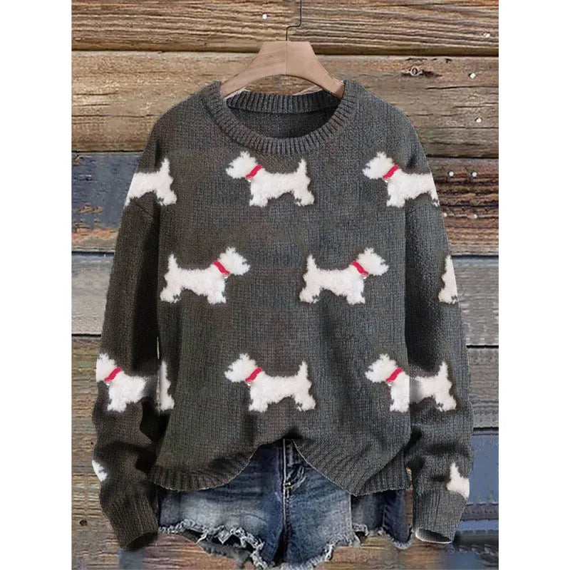 Digital printed little flower pattern round neck sweater in polyester fabric