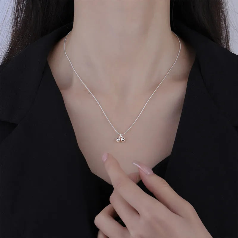 S925 sterling silver cherry necklace with snake bone chain, electroplated pendant, adjustable 21-50cm length