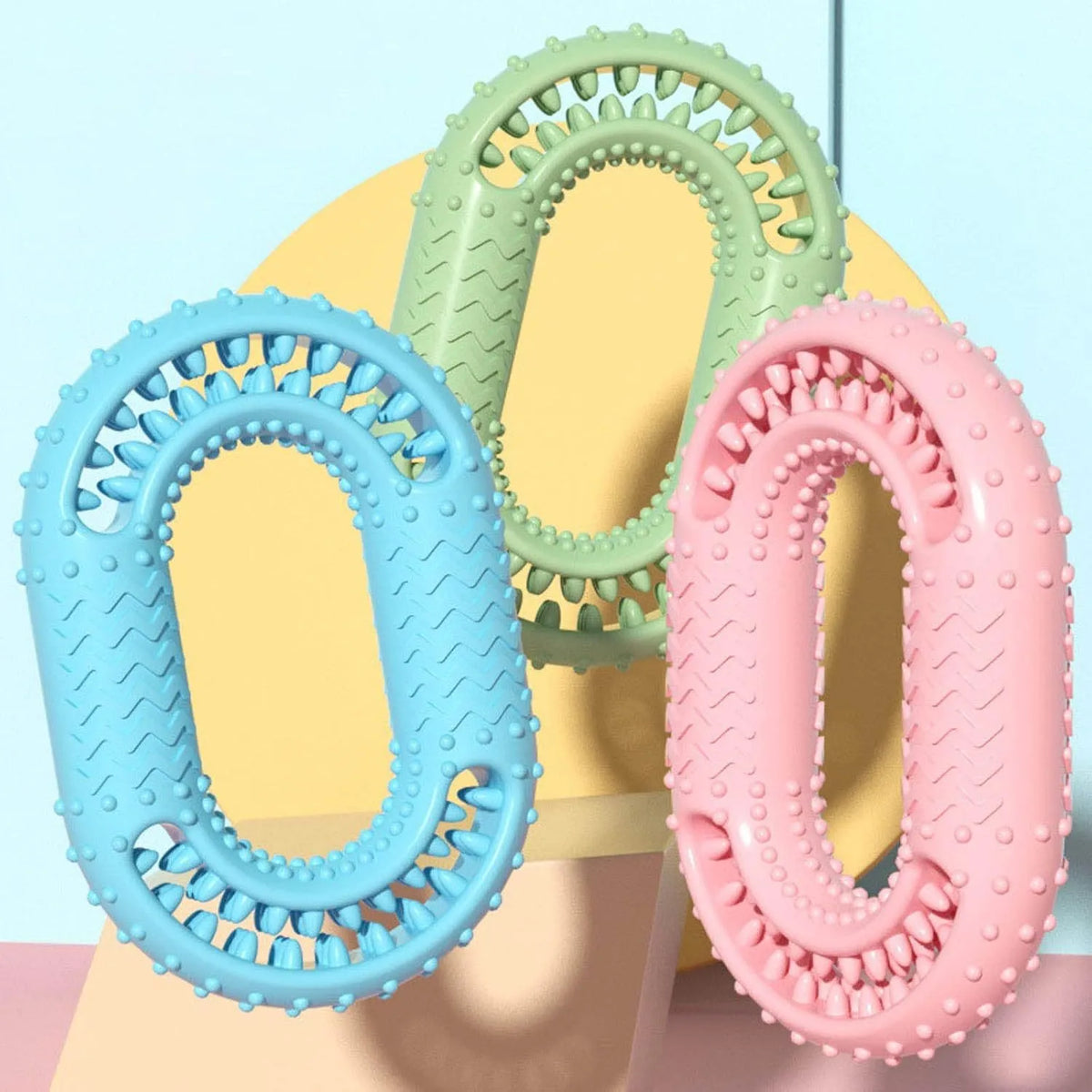 Blue O-ring shaped dog chew toy for aggressive chewers and dental health
