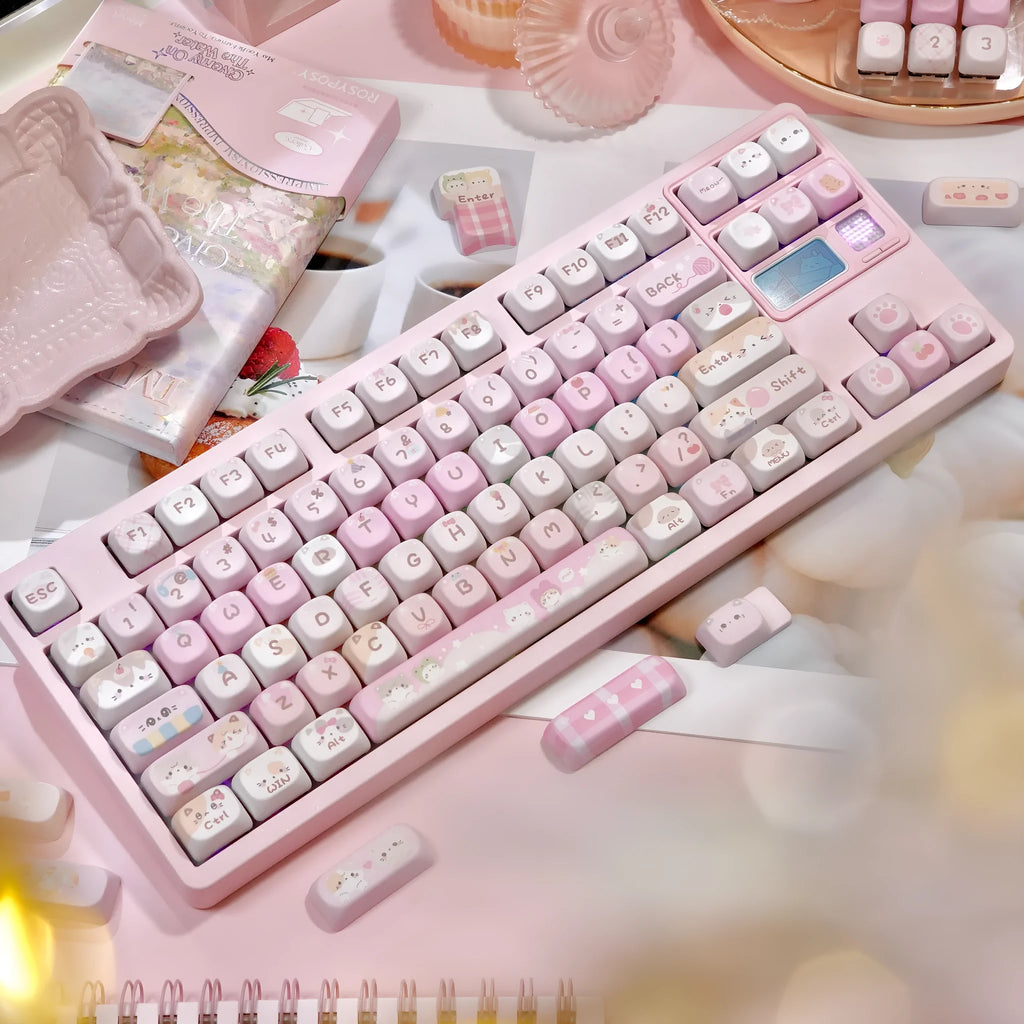 Pink MOA height mechanical keyboard key caps with cartoon design sublimation printing on all five sides