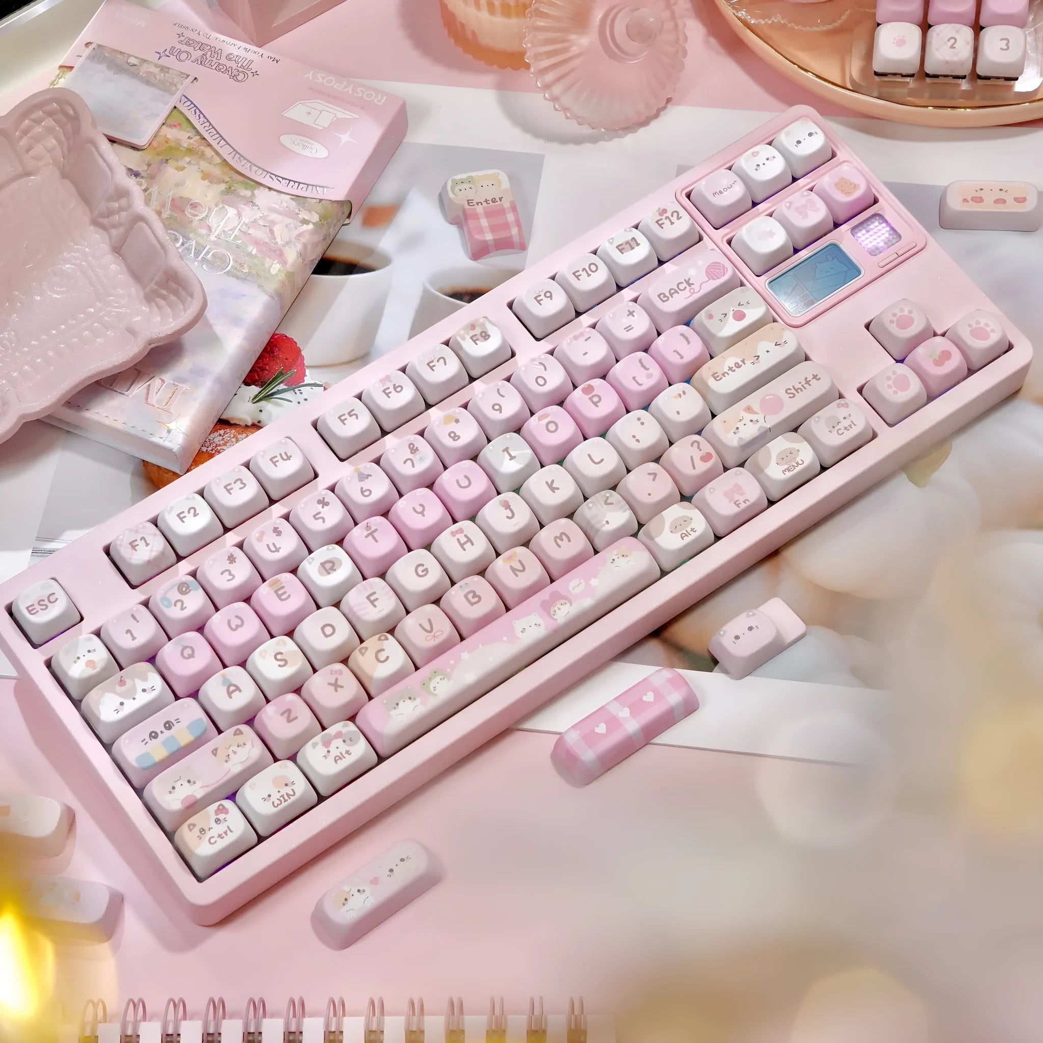 Pink MOA height mechanical keyboard key caps with cartoon design sublimation printing on all five sides