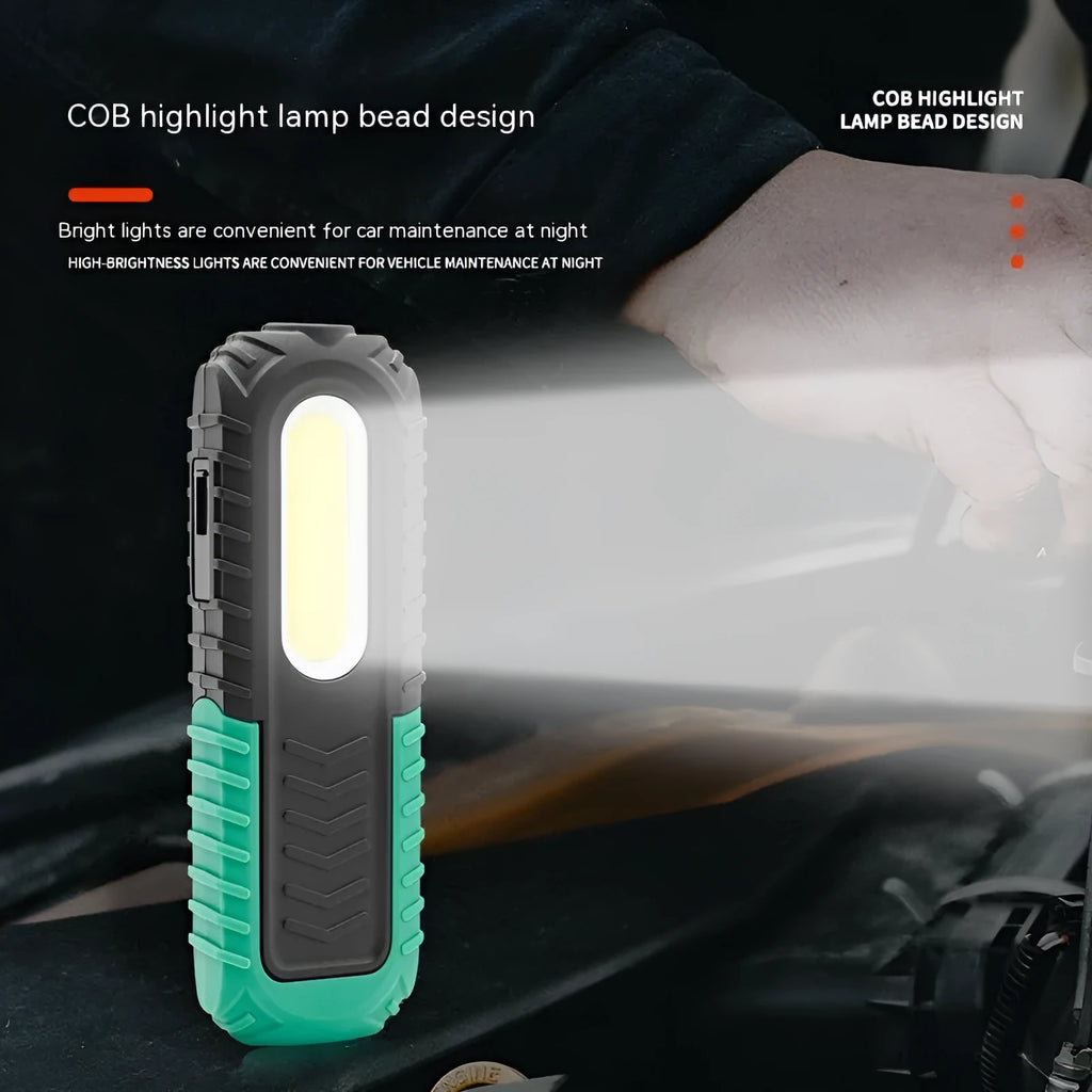 Black and green PET-coated auto repair work light with USB charging port