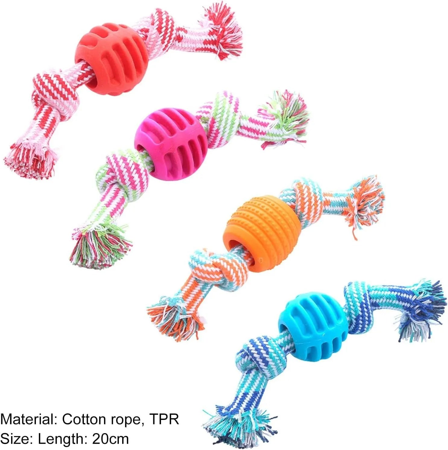 Blue soft dog chew toy with molar-shaped textured head and integrated knotted rope for dental care.
