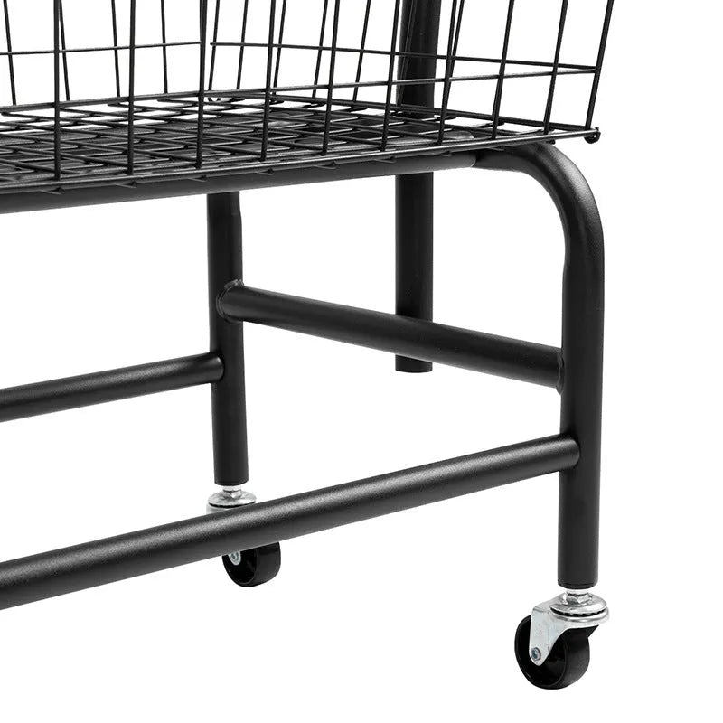 Iron single rod pulley storage car on casters with clothes hanger in white or black finish