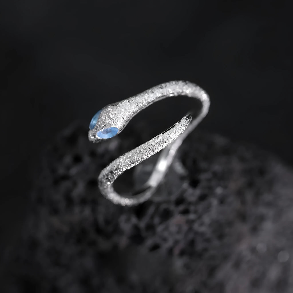 Silver electroplated snake ring with adjustable opening and platinum colour finish