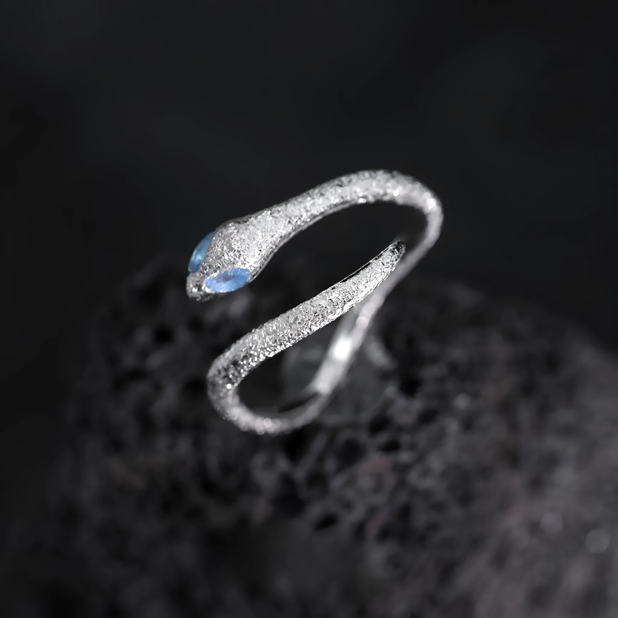 Silver electroplated snake ring with adjustable opening and platinum colour finish