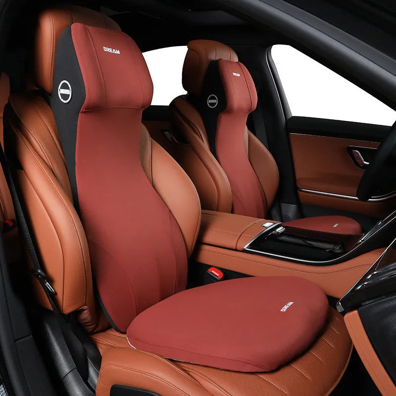 Automotive memory foam waist cushion and headrest lumbar support set in choice of six colours