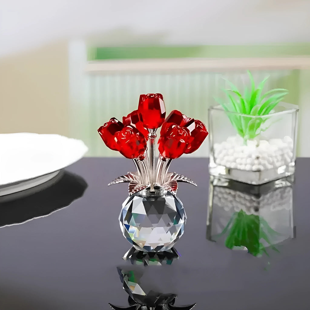 A geometric K9 crystal glass rose decoration with a wire-drawn textured surface in a choice of seven colours.
