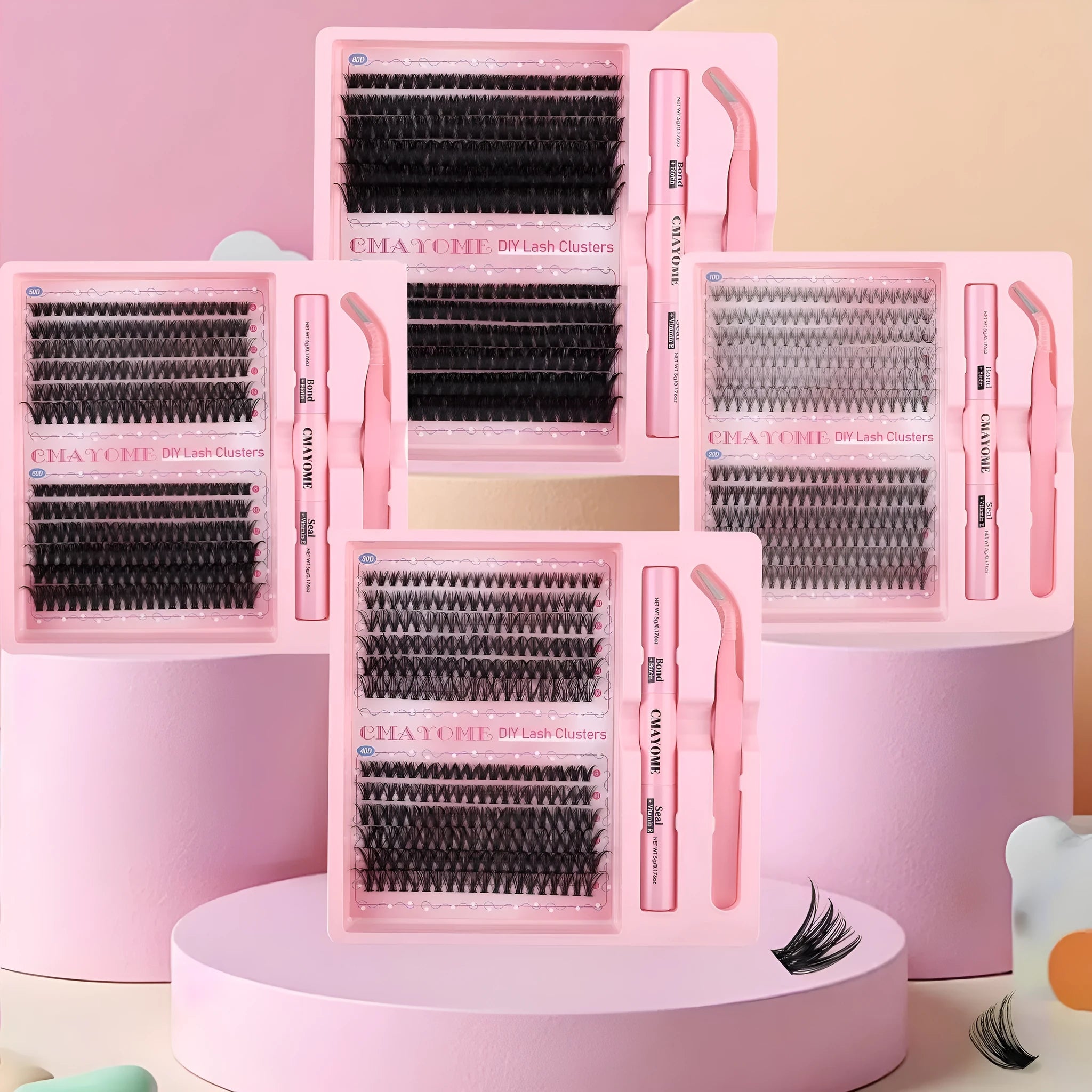 DIY single cluster false eyelashes set with artificial fibre clusters for custom lash application
