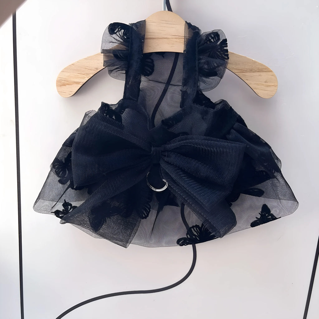 Black tulle princess skirt for small dog or cat with gauze material and five size options