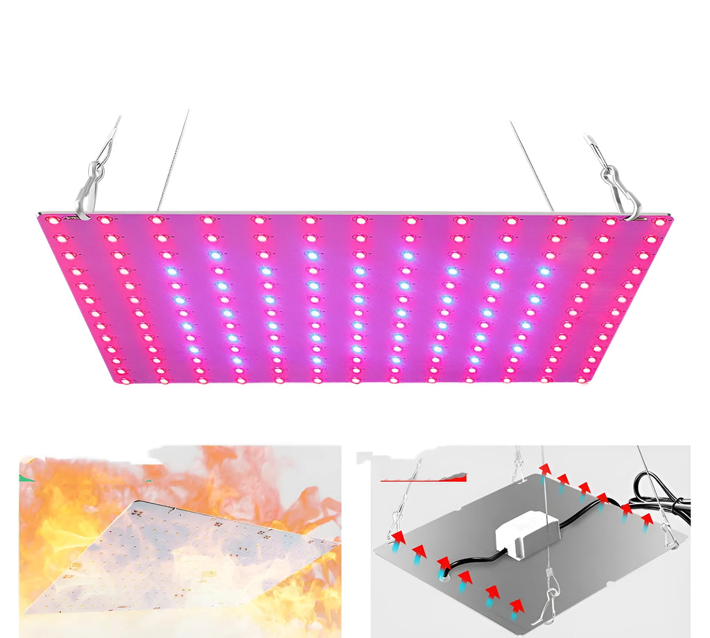 Silver aluminium plant growing light with LED beads and a mounting hook for indoor fruit and vegetable cultivation