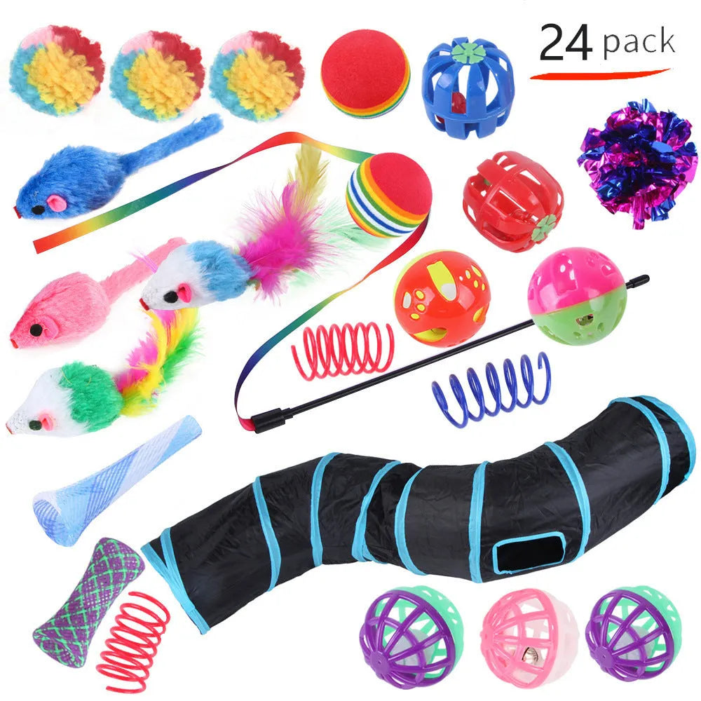 Plastic cat suit toy channel tunnel with random coloured accessories for indoor pet play