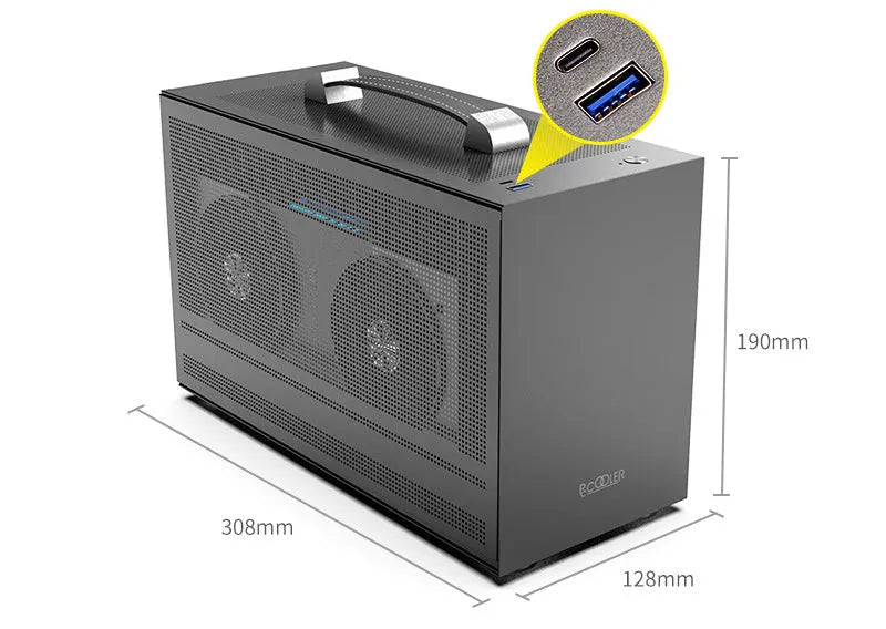 Hummingbird PRO ITX desktop computer case in titanium gray or white with tinned steel construction