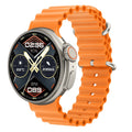 K9 smart watch with round screen showing health metrics and NFC payment interface