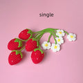 Wool crochet strawberry pendant necklace in pink or red colour with 35cm chain length