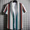 Men's linen short sleeve T-shirt with 3D printed horizontal stripes in multiple colour options.