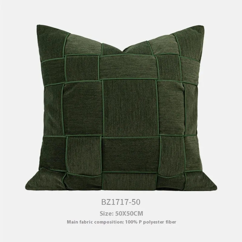 50x50cm chenille woven cushion with feather velvet filler in retro green colour