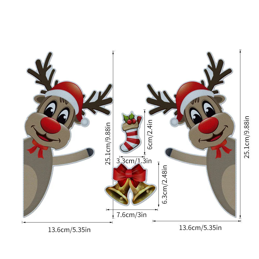 Cartoon Christmas elk bell design magnetic car bumper sticker with luminous reflective finish.