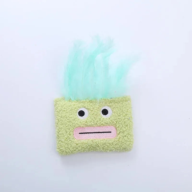 Colourful catnip plush toy shaped like an exploding head with a big open mouth