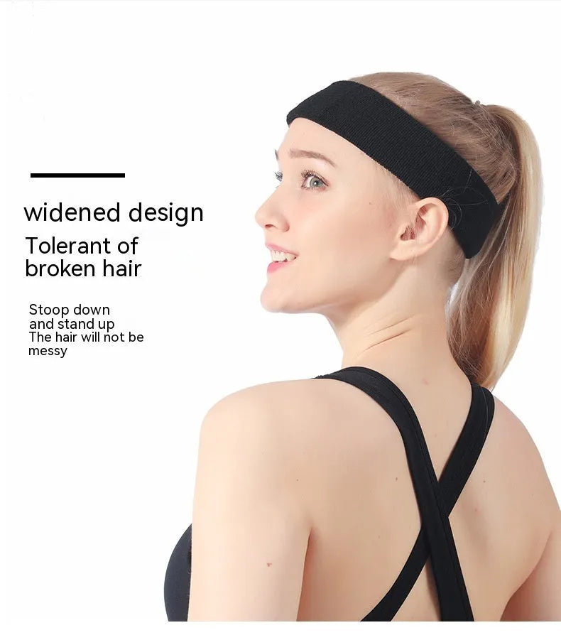 A widened solid colour sports headband made from elastic polyester spandex, shown in one of five available colours.