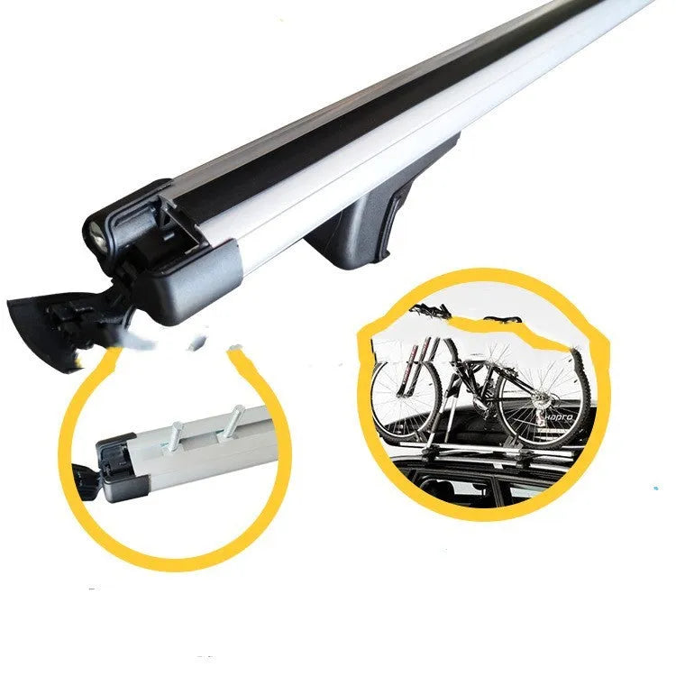 GM SUV alloy roof rack crossbars showing adjustable width between 120cm and 135cm