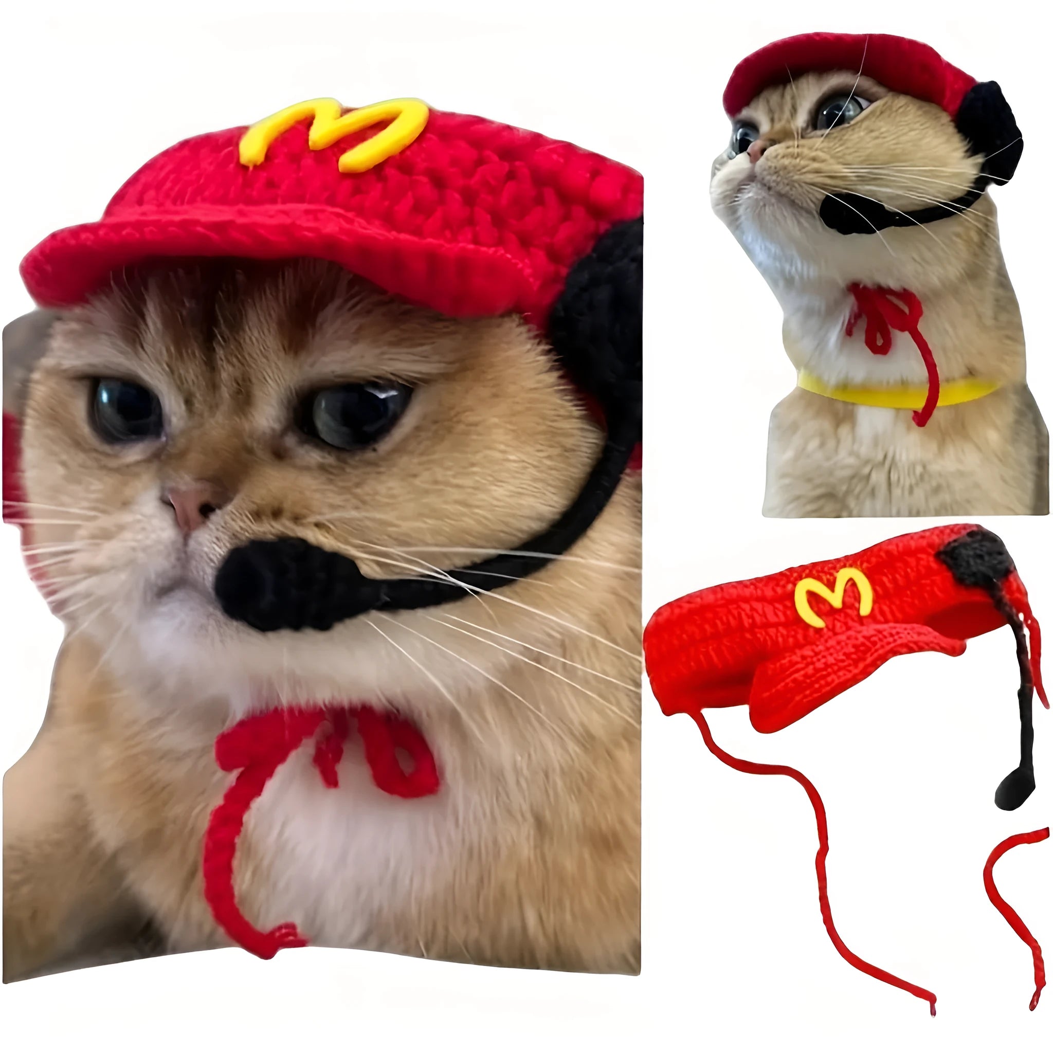 Handmade chef hat and knitted cotton sweater set for a cat or dog, pet birthday costume.