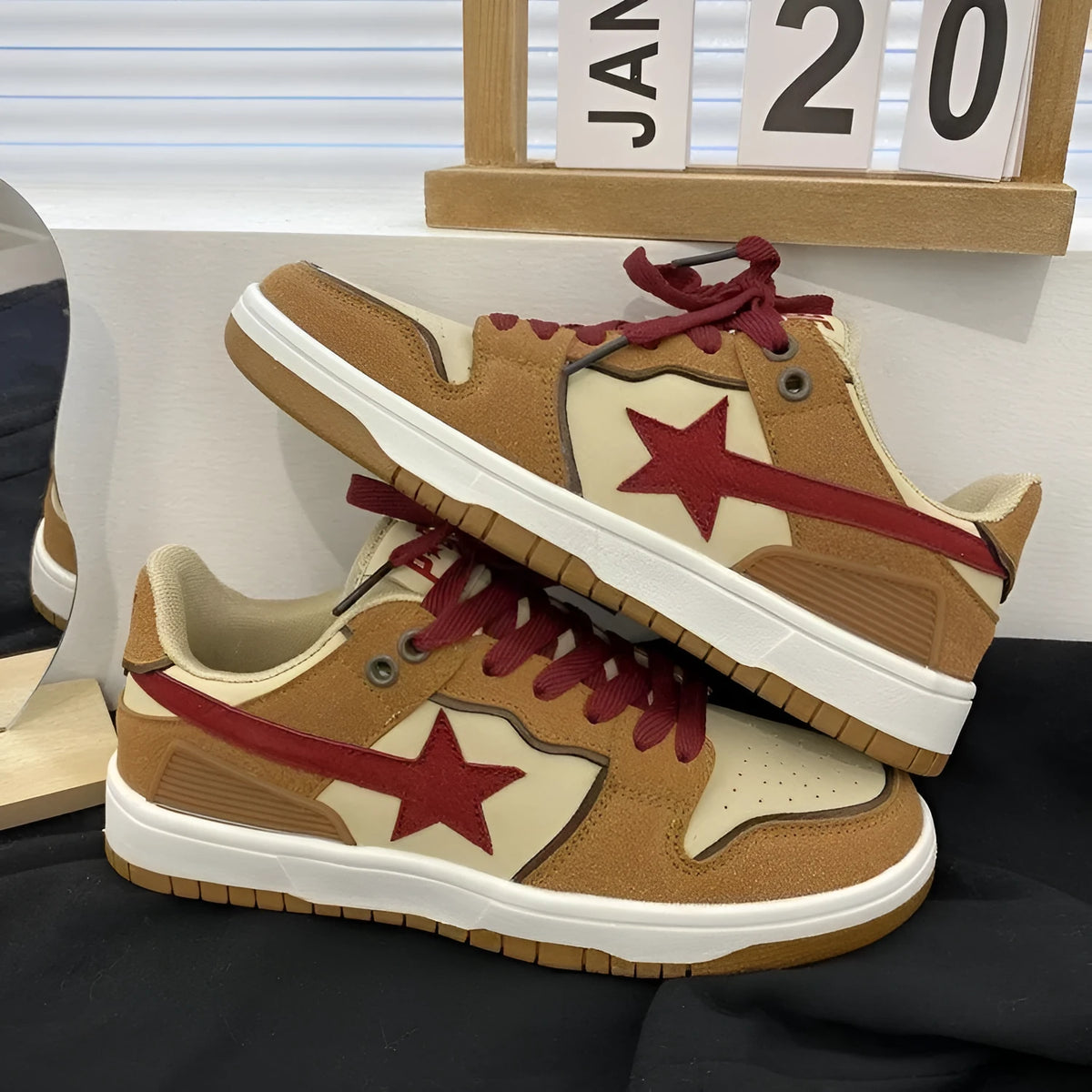 Brown women's casual sneakers with sequin accents and platform sole