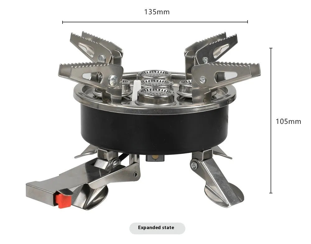 Silver stainless steel split camping stove with 100cm hose and foldable design