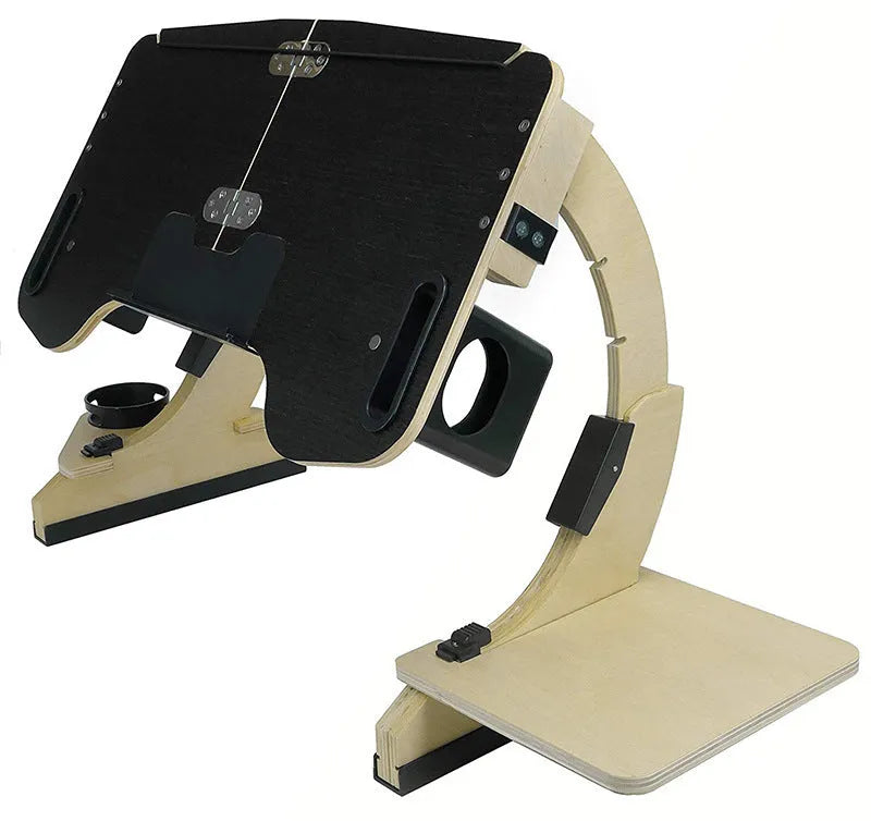 Wooden folding adjustable angle computer table on a bed in a choice of four colours
