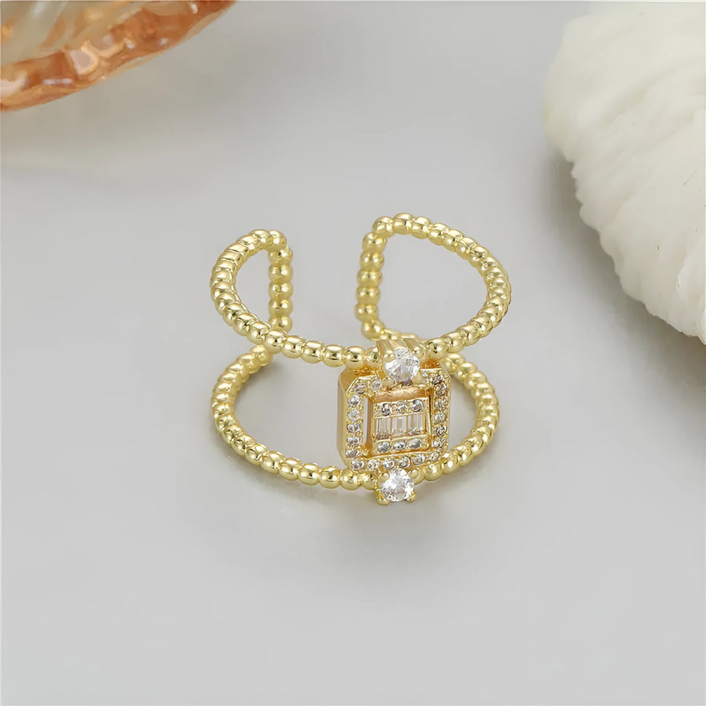 Gold-plated copper open ring with adjustable opening and asymmetric U-shaped design