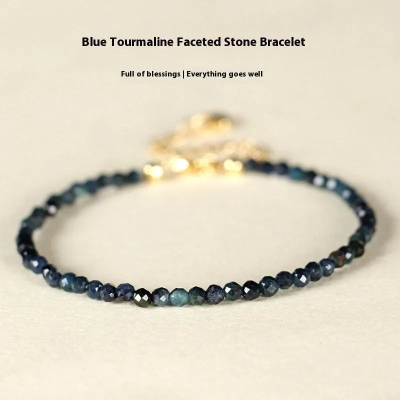 Blue tourmaline 3mm bead bracelet with spacer design for women's jewellery