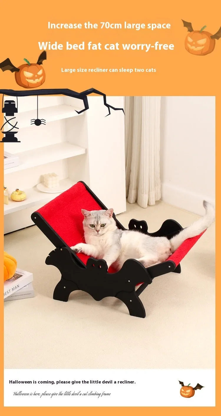 MW-054 wooden bat design cat recliner bed in black and red Halloween colours