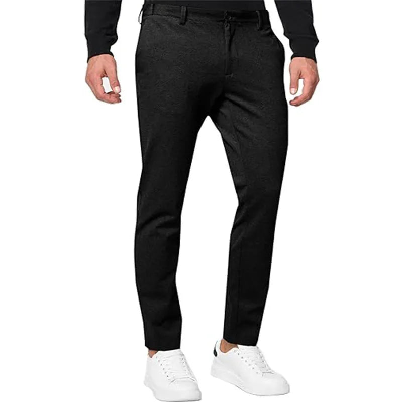 Men's slim-fit chino trousers in tapered style with pleated front, shown in khaki colour