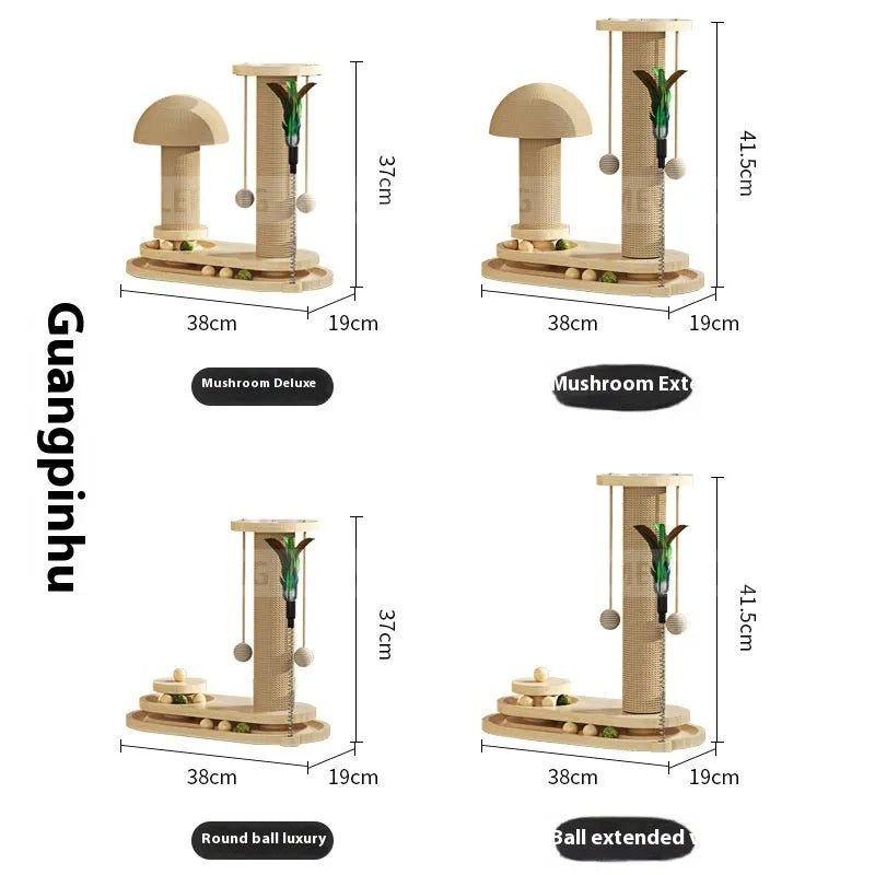 Solid wood cat scratching post climbing frame with interactive turntable in various style options