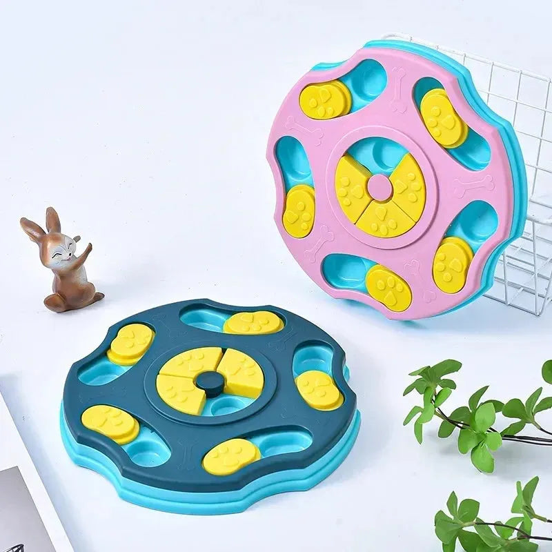 Blue and pink dog puzzle toy feeder for aggressive chewers with food searching games
