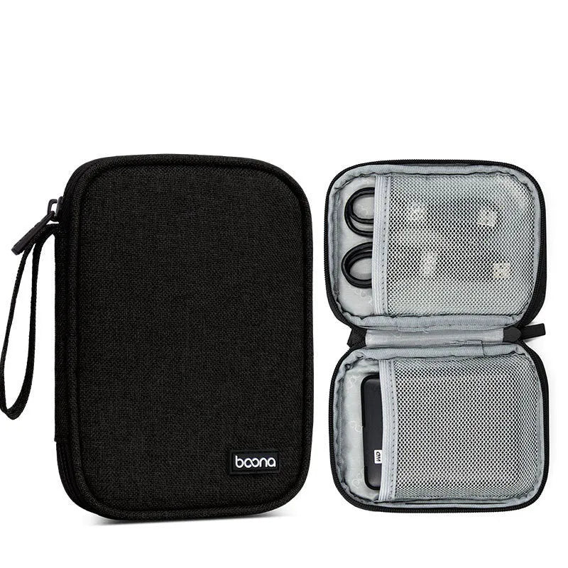 Black and grey Oxford cloth protective covers for 2.5-inch portable hard drives.