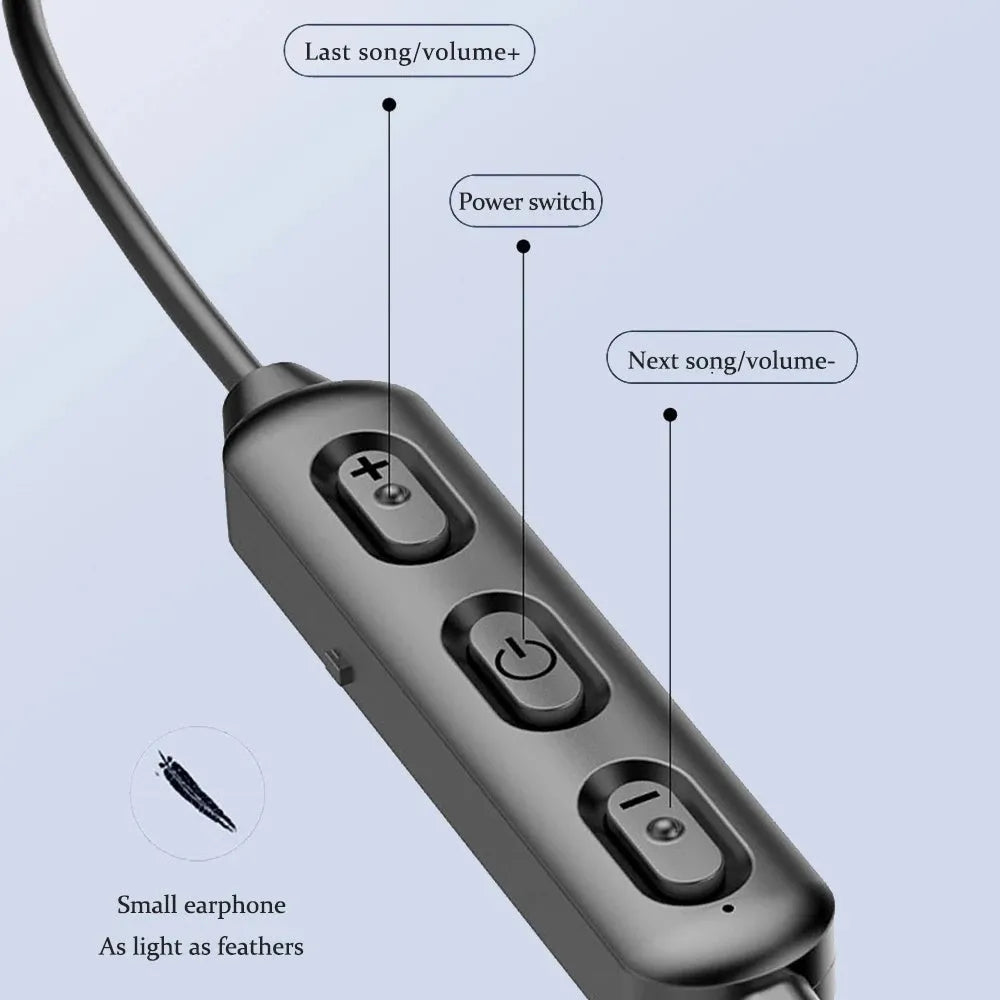 Black neck-mounted wireless Bluetooth sports earphones with bilateral stereo design