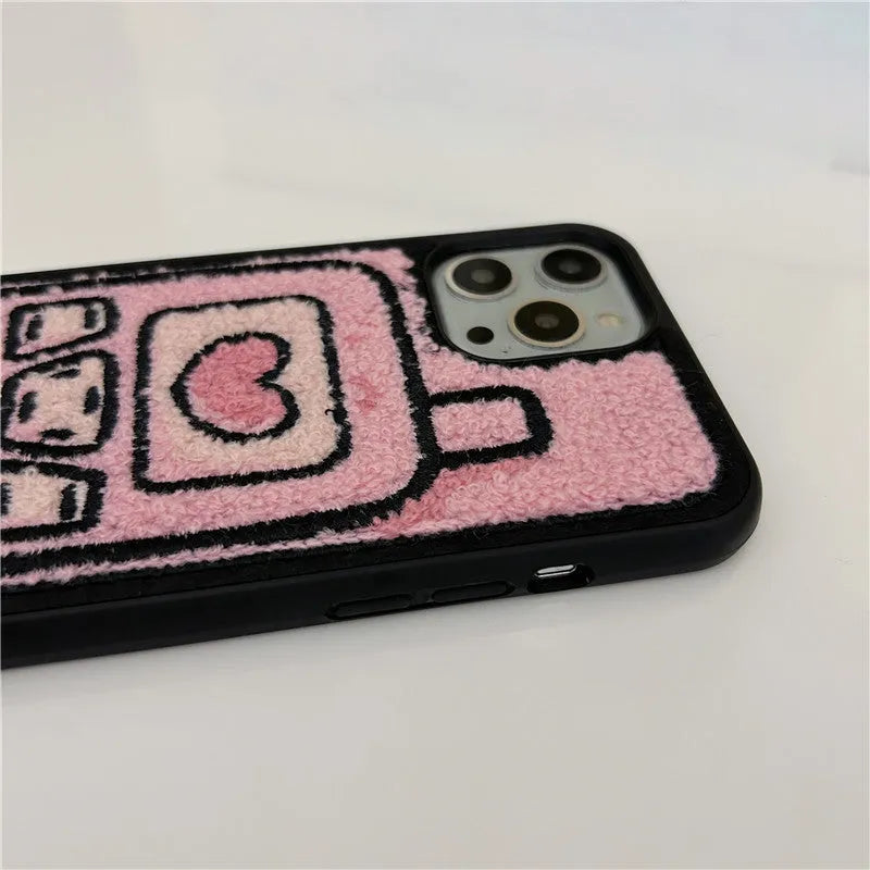 Pink towel embroidered TPU iPhone back cover with Japanese Korean style design