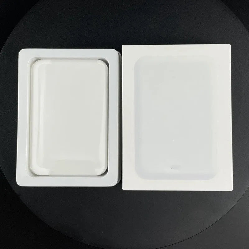 White magnetic wireless charger power bank with 5000mAh capacity showing dimensions