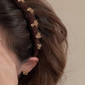 French velvet hairband with hand-beaded crystal decoration in wine red colour