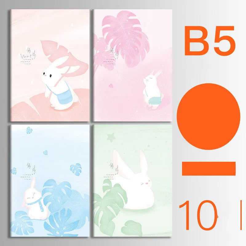 Ten soft cover kraft paper notebooks with thread binding in A5 and B5 sizes showing multiple design styles