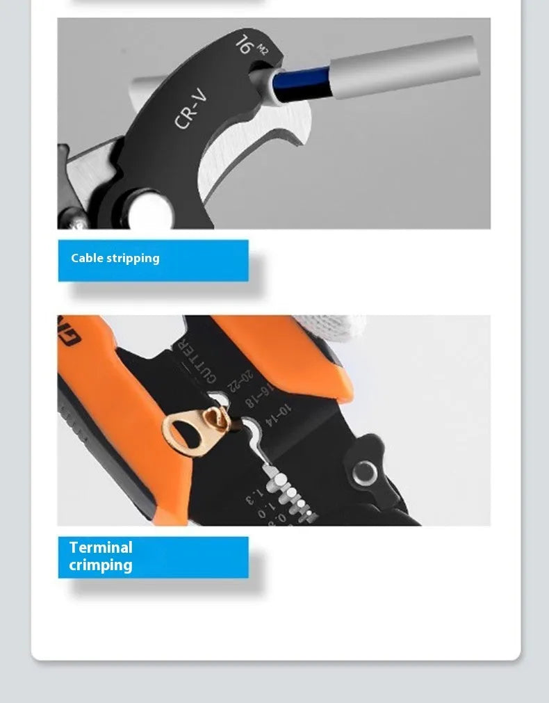 Fully automatic wire stripping pliers tool with high carbon steel blade for electrical cable preparation
